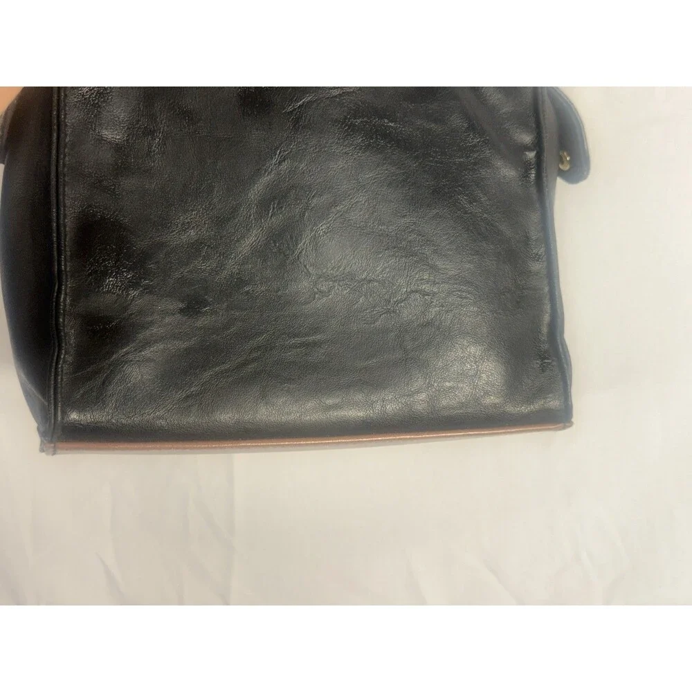 Vintage Capezio Faux Leather Crossbody Shoulder Bag Purse black w/Brown Trim